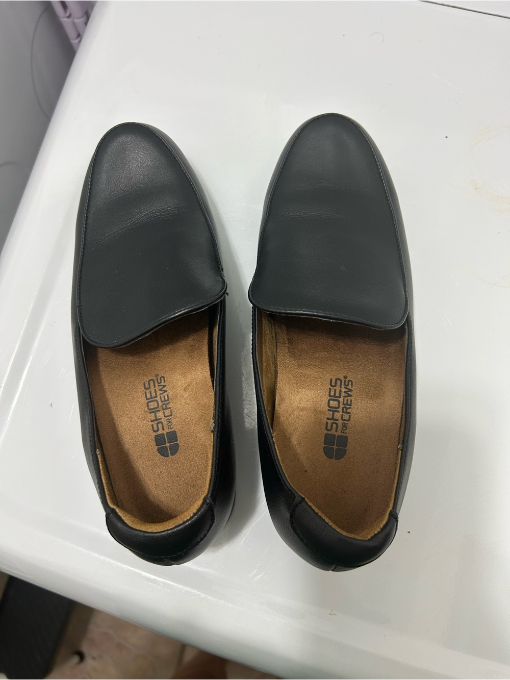 Shoes For Crews Black Slip-On Loafers with Brown Insole